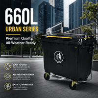 Poubelle municipale extérieure en plastique HDPE durable certifiée EN840, 4 roues, anti-corrosion, capacité 660L