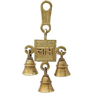 PARIJAT Artesanía Ecológica Latón Decorativo Labh Campanas Colgantes de Pared Grabadas PARA LA Suerte Hogar Templo Uso 3-Bells-Labh Rattan - Product Image 1