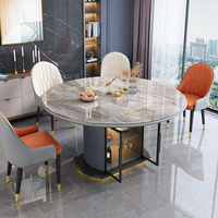 Table de salle à manger ronde moderne de luxe pour l'extérieur et ensemble de 6 chaises, en dalle frittée écologique et durable, pour la maison et l'hôtellerie