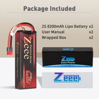 بطارية ليثيوم بوليمر Zeee Premium Series 2s سعة 8200 مللي أمبير 120c مع غلاف صلب وموصل دينز تي للسيارات والشاحنات التي تعمل بالتحكم عن بعد (عبوتان)