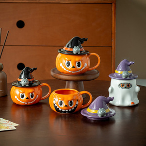 Mug en céramique fantaisie Citrouille Fantôme, Bouteille d'eau pour couple Halloween avec couvercle, Mug amusant, Mug à café de bureau - Product Image 2