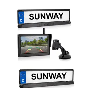 Wireless Vehicle 5 Inch Monitor EU 170 degree HD 720P Car License Plate front Rear view reverse Solar Camera