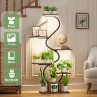 Support à plantes en S à 7 niveaux avec 3 lampes de culture à spectre complet, étagère d'exposition en bois et métal de 8,6 po avec minuterie dimmable de 10 à 100 %