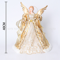 Décoration d'ange de Noël 40 cm, vente chaude 2026, diamants dorés, dentelle, sommet de sapin de Noël, ange avec plumes métalliques