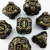 Ensemble de 7 dés polyédriques en alliage de zinc gravés à la main, durables, écologiques, style steampunk, pour DND, avec emballage pirate