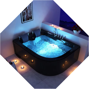 Moderne 2-Personen schwarz Acryl freistehende Blase Ein weich massage Spa Badewanne Whirlpool Whirlpool Kissen für Home Hotel Badezimmer - Product Image 6