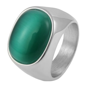 yunnique <b>Emerald</b> <b>Ring</b> For <b>Men</b> Gold Steel Color Oval Bezel Setting Geometric Jewelry Gift - Product Image 5