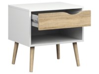 Table de chevet à 1 tiroir personnalisée OEM Table de chevet moderne au design simple Structure blanche/chêne pour salon chambre hôpital
