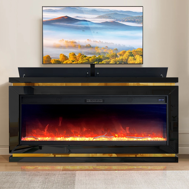 Luxury TV Lift Cabinet with Fireplace, Bluetooth Audio, and Heating Function Living Room Furniture