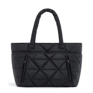 High-end Large Quilted Waterproof Girls <b>Tote</b> Shoulder Bag Two Straps Zipper Closure Durable Reusable <b>Nylon</b> Portable Adjustable - Product Image 4