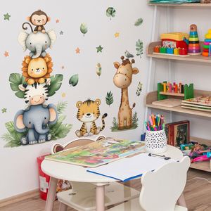 Autocollants muraux écologiques en PVC, petits animaux de dessin animé, feuilles de plantes vertes, décoration de la maison, autocollants adhésifs, vente en gros - Product Image 2