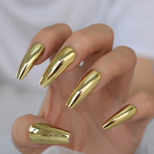 <span class=keywords><strong>Faux</strong></span> ongles à presser Chrome extrêmement longs couleur or forme cercueil 24 pièces <span class=keywords><strong>pour</strong></span> femmes et filles - Product Image 1