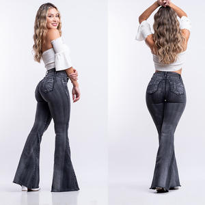 Jeans évasés pour femmes, <span class=keywords><strong>haute</strong></span> élasticité, Slim, gris délavé, levage des fesses, vente en gros, de bonne qualité - Product Image 2