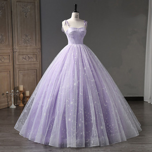 Halter Neck Sequined Chiffon Ball Gown Taro Purple Evening Dress For Art Exam Runway Show - Product Image 4