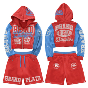 Personalized Design and OEM Production Men's Zipper Hoodie and Shorts <b>Set</b> Casual Fashion Street Style Two Piece Clothing - Product Image 3
