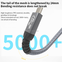 Câble de données USB 5.0 Thunderbolt 5 tressé 240W 80 Gbit/s Vitesse de transfert 16K Mâle-Mâle Chargeur pour téléphones portables Imprimantes USB4