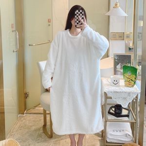 Nuovo <span class=keywords><strong>pigiama</strong></span> lungo da donna camicia da notte in flanella tinta unita con Logo anteriore autunno inverno imbottito XL per indumenti da notte primavera estate - Product Image 5