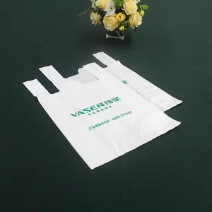 Camiseta de plástico poli com impressão personalizada de varejo, sacola de transporte para supermercado com logotipo, sacola de compras de plástico reforçado por atacado