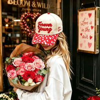 Gorra de Béisbol de Moda para San Valentín, 5 Paneles, Parte Superior Rígida, Letra Bordada en 3D, Visera Roja con Puntos, Ajustable, para Mujer, para Fiestas
