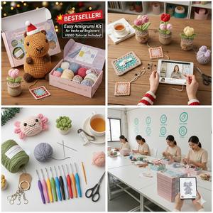 Kit Uncinetto Amigurumi Fai-da-te, Set Completo per Iniziare a Lavorare a Maglia con Filato Fatto a Mano, Strumenti e Borsa con Motivo Animale - Product Image 6