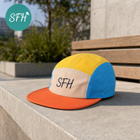 Casquettes de camping 5 panneaux en nylon ajustables personnalisées, non structurées, avec trous découpés au laser, pour le running et le camping