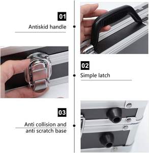 Porte-documents en aluminium argenté <span class=keywords><strong>de</strong></span> 15 pouces pour ordinateur portable avec côtés rigides et serrures à combinaison Mallettes à outils en aluminium - Product Image 5