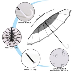 Multi Type <b>J</b> Shape Wooden Handle Windproof Fiberglass Straight High Grade Semi-Automatic Custom Umbrella Pongee Panels - Product Image 5