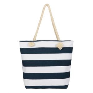 Sac de plage en toile à rayures marine décontracté pour femmes avec fermeture à glissière, deux poignées, écologique et durable, réutilisable 2024 - Product Image 1
