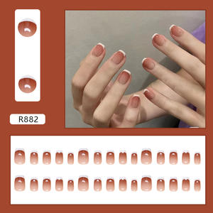 Vente en gros de faux ongles à pression carrés personnalisés de qualité pour salon Base rose ombrée Style français simple Faux ongles quotidiens - Product Image 3
