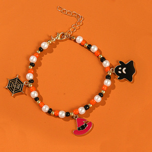 Conjunto de Joyería de Halloween, Collar y Pulsera de Aleación con Diseño de Fantasma y Calabaza, Estilo Horror, Joyería de Moda - Product Image 2