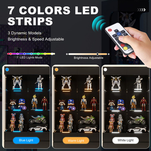 Display Cabinet with Glass Doors, 3-Tier Case 2 <b>Drawers</b>, Curio 7 Color Led Lights for Collectibles, - Product Image 3
