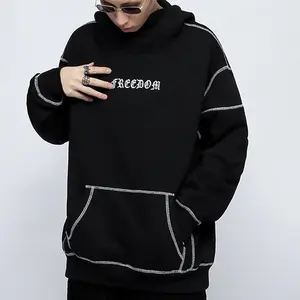 China fabricante personalizado hoodie logotipo bordado tartaruga pescoço hoodies contraste ponto hoodie com costura contrastante
