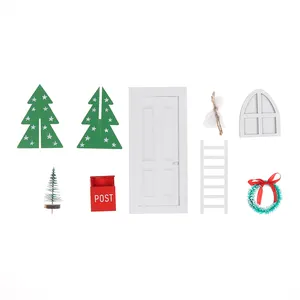 Navidad casa de muñecas muebles DIY niños artesanía regalo miniatura Hada puerta accesorios conjunto