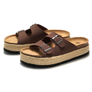 Playa con punta abierta de verano para mujer, zapatillas con doble hebilla, nueva tendencia de moda, <span class=keywords><strong>plataforma</strong></span> de corcho, diseño esmerilado trenzado acolchado - Product Image 2