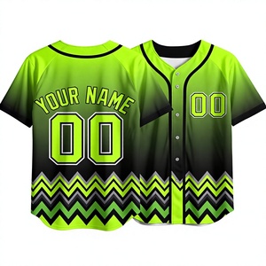 Maillot de baseball personnalisé à dégradé néon vert et noir, motif chevron, nom et numéro personnalisés, uniforme d'équipe entièrement boutonné - Product Image 1