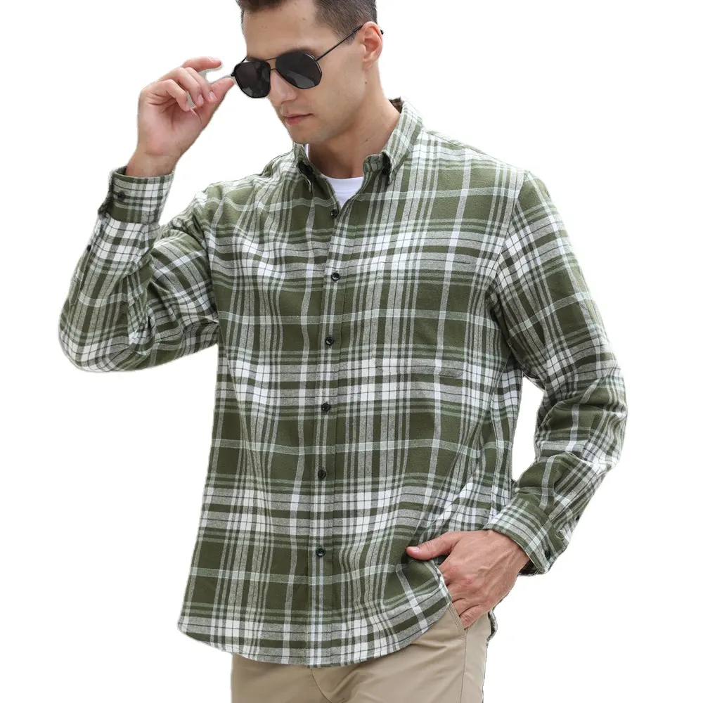 पुरुषों की फलालैन शर्ट लंबी आस्तीन, पुरुषों के लिए फलालैन बटन डाउन प्लेड 100% कॉटन सिंगल पॉकेट के साथ