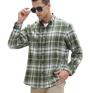 Camisas de franela para hombre de manga larga, franelas para hombre a cuadros con botones 100% algodón con bolsillo único