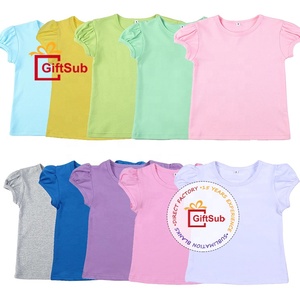 Maglietta per Bambina con Maniche a Sbuffo in Poliestere 100% per Sublimazione, Abbigliamento per Bambini OEM, <span class=keywords><strong>T</strong></span>-<span class=keywords><strong>shirt</strong></span> per Bambine - Product Image 1