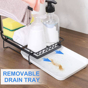 Многофункциональный держатель для губок из углеродистой стали с поддоном для слива, подвесная вешалка для тряпок, органайзер для кухонной раковины - Product Image 4