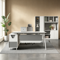 Bureau de travail moderne et simple pour employés avec armoire de rangement latérale et pieds en métal en forme de A