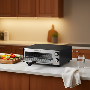 Horno eléctrico para pizza de 12 pulgadas, 1450W, doble calentamiento, acero inoxidable, control mecánico, para hornear en casa. - Product Image 2