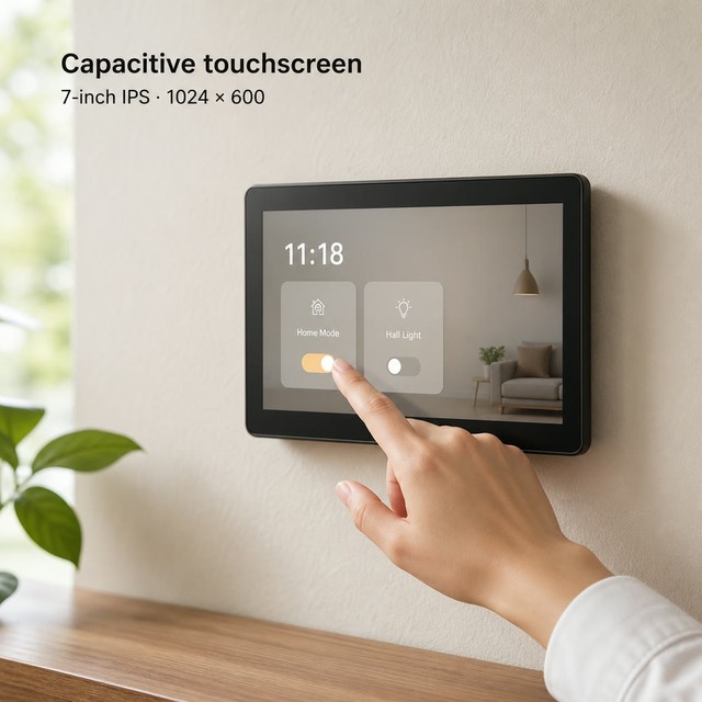 7 Inch Android 15 Wall Mount Touch Panel RK3566 PoE USB RS232 RS485 GPIO NFC Building Automation Access Control HMI