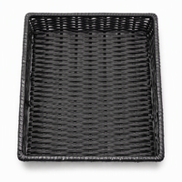 Panier de service et de présentation en polyrotin noir, tressé à la main, résistant à la moisissure et aux insectes, pour restaurants et supermarchés