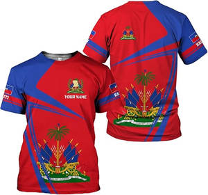 Wholesale Custom Haitian Flag T-Shirt Polyester Fabric Short Sleeve Haiti T-Shirt for Men &amp; Women Haitian <strong>Pride</strong> <strong>Tshirt</strong> - Product Image 2