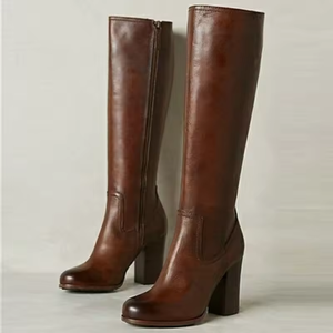 Bottes longues en cuir à talon épais pour femmes, taille 43, style rétro, de haute qualité, avec fermeture éclair, au-dessus du genou - Product Image 3
