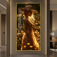 Art portrait moderne-Golden Dusk Dreamy Belle peinture décorative diamantée Style vertical avec ombre légère Art pour femmes