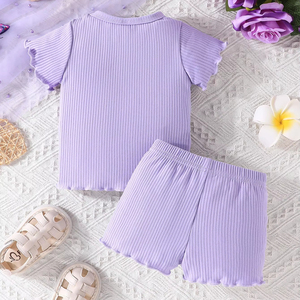 Conjunto Deportivo de Dos Piezas para Niñas, Estilo Casual, Verano, Top Sólido y Pantalones Cortos, Transpirable, Suave, Poliéster/Algodón - Product Image 2