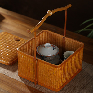 Chinese Handmade Bamboo Woven Basket Rectangle Lacquered Bamboo Official Hat Square Basket Food Storage Kitchen Use - Product Image 2