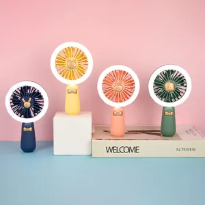 Mini ventilateur à main Rechargeable Usb avec lumière pour femme, joli nœud électrique avec motif Animal de dessin animé