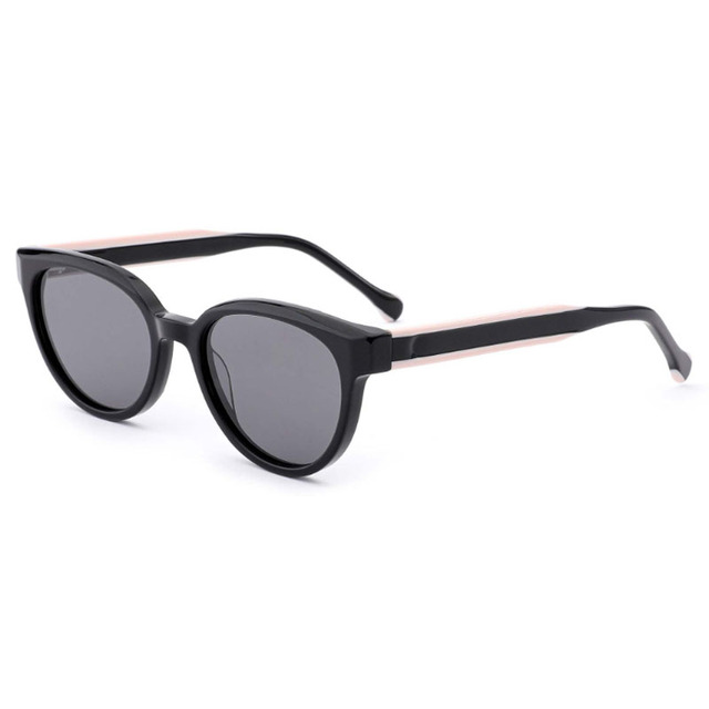 Round Fashion Hand Polished Acetate Sunglasses Polarized for Women White Label Eyewear CE Supplier Adjustable Nose Pads Amber